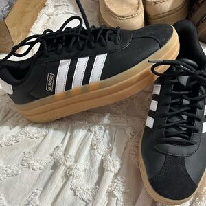 adidas Black Sneakers with White Stripes and Gum Sole